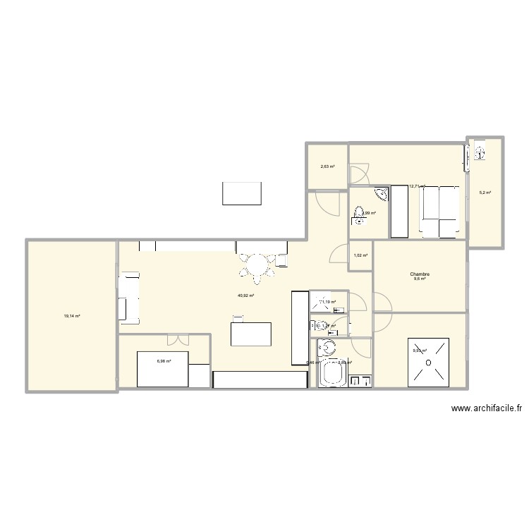 Appartement ST. Plan de 14 pièces et 118 m2