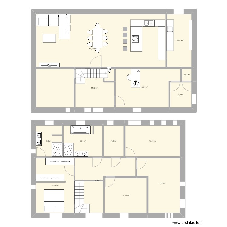 Maison Mu - Rez. Plan de 14 pièces et 199 m2