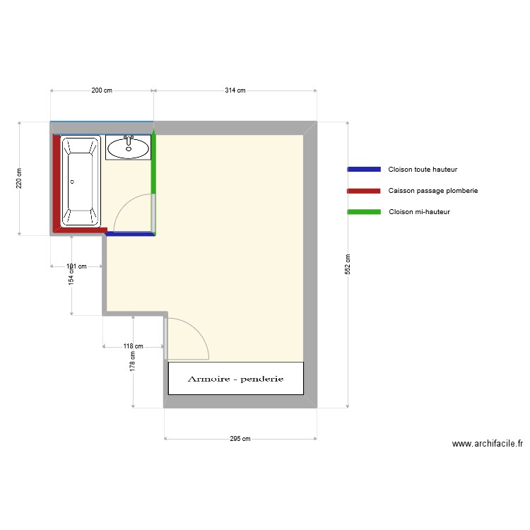 Plan SDB Maison Etage Avec côtes. Plan de 2 pièces et 19 m2
