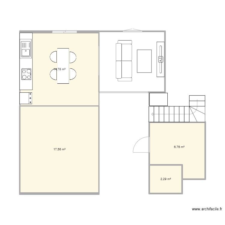 RDC Maison. Plan de 4 pièces et 41 m2
