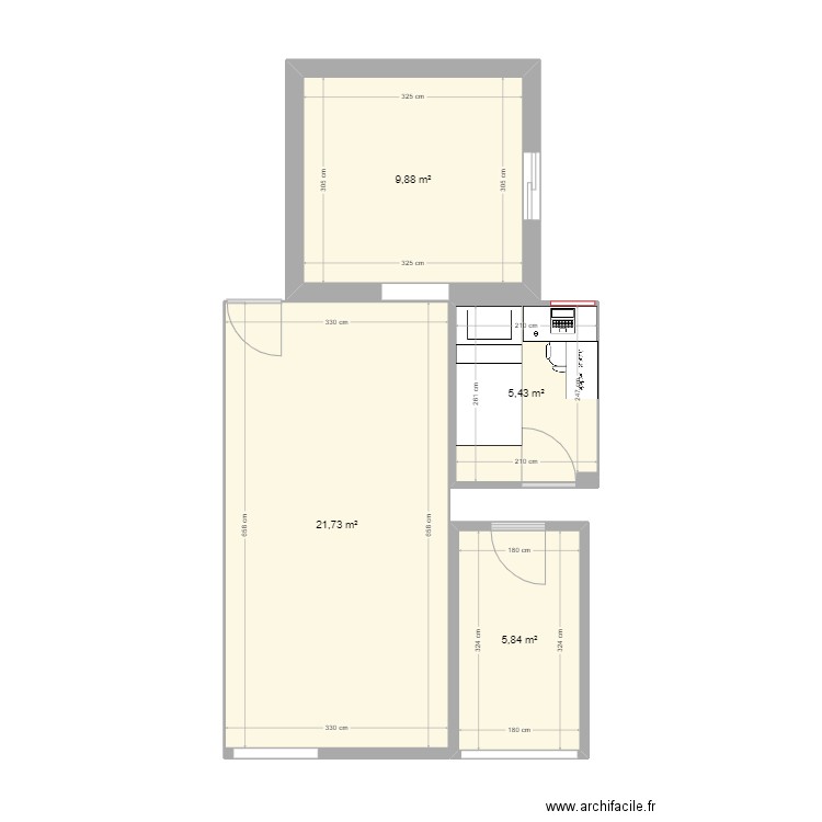 chambre 3. Plan de 4 pièces et 43 m2