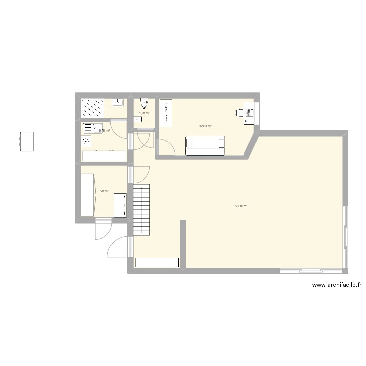 maison rdc 4. Plan de 5 pièces et 86 m2