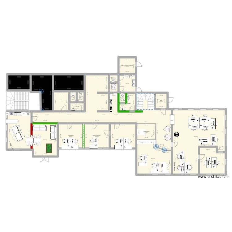 Réorganisation bureaux 04 2024.v12. Plan de 21 pièces et 367 m2