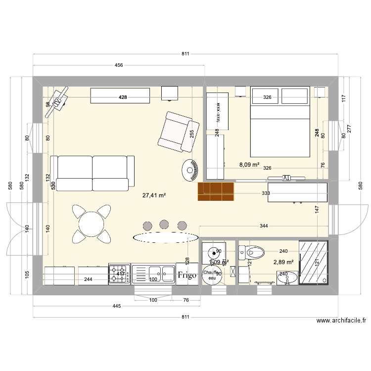 Maison 3. Plan de 4 pièces et 39 m2