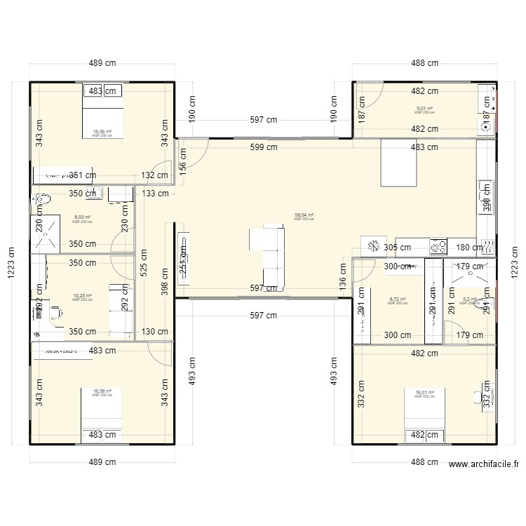 New house. Plan de 9 pièces et 146 m2