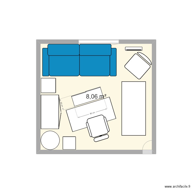 Chambre-Bureau Sandra. Plan de 1 pièce et 8 m2