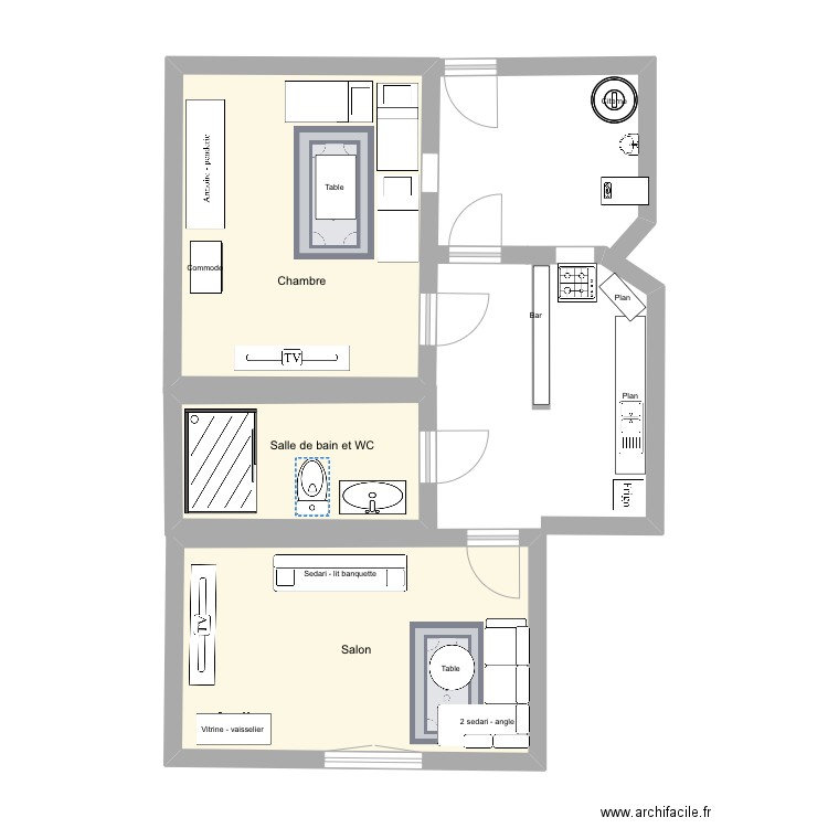 Appartement . Plan de 3 pièces et 40 m2