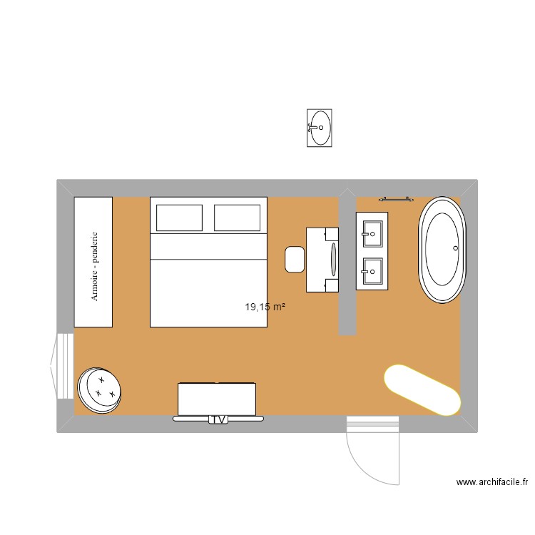 chambre parentale 2. Plan de 1 pièce et 19 m2