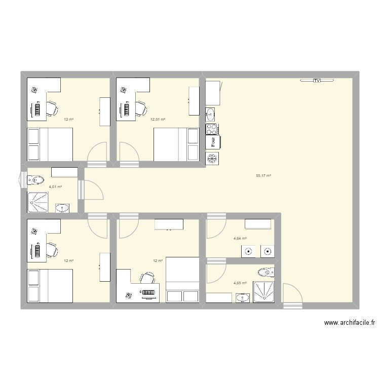 appart 4 chambres p. Plan de 8 pièces et 116 m2