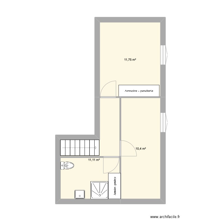 1er etage . Plan de 3 pièces et 33 m2