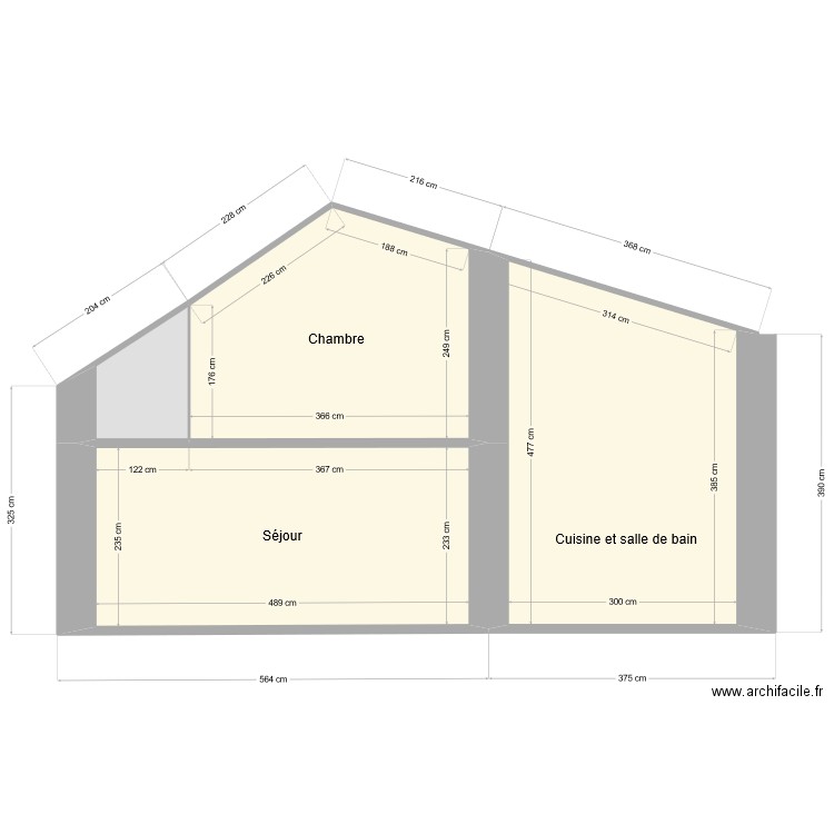 Maison Saint-Eloy / Plan de coupe / projeté. Plan de 4 pièces et 35 m2