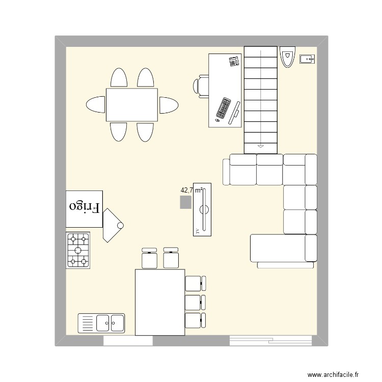 Plan salon maison Manou. Plan de 1 pièce et 43 m2