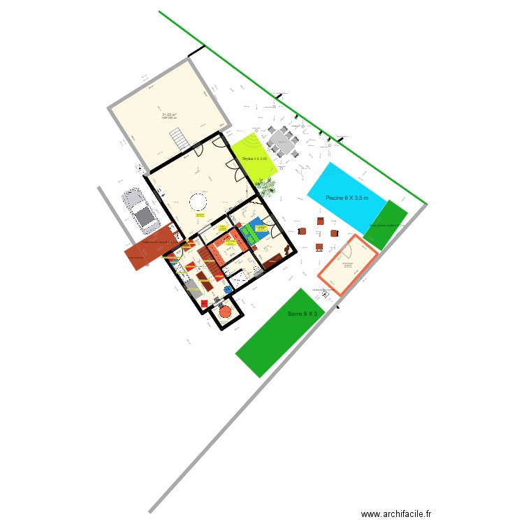 extension projet24 avec plan cadastre. Plan de 8 pièces et 163 m2