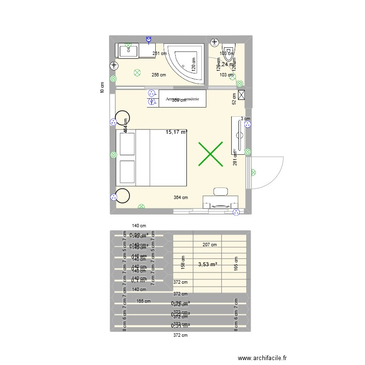 Studio RDC. Plan de 11 pièces et 21 m2