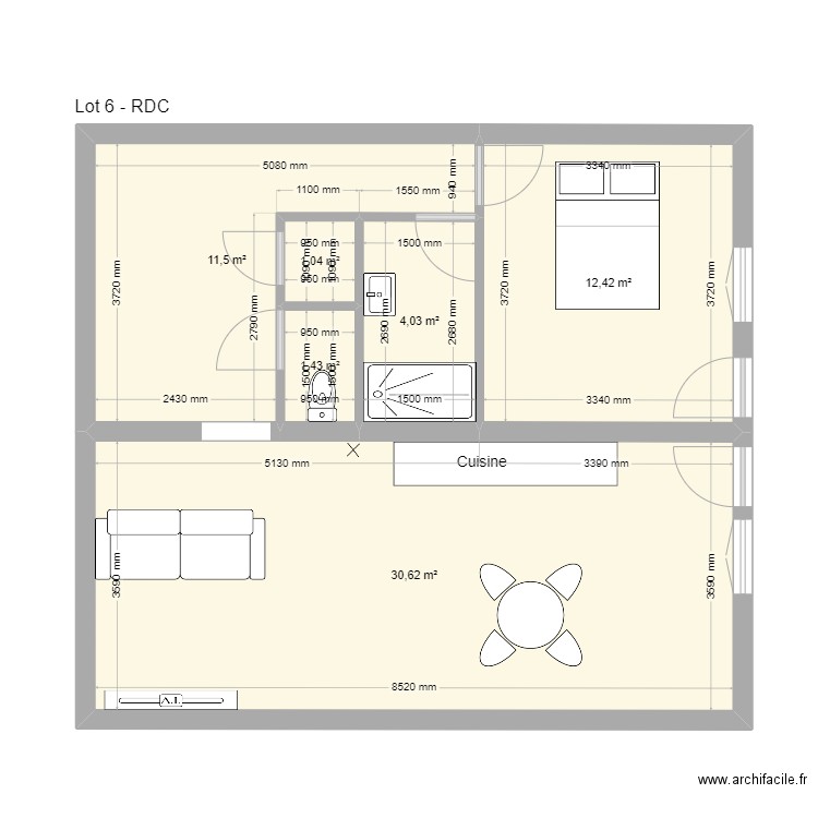 Lot 6 (plein pied) - Lacretelle. Plan de 6 pièces et 62 m2