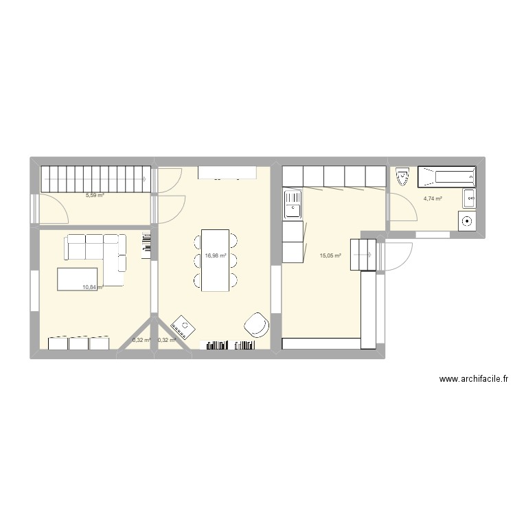 Maison La Hulpe RDC. Plan de 7 pièces et 54 m2