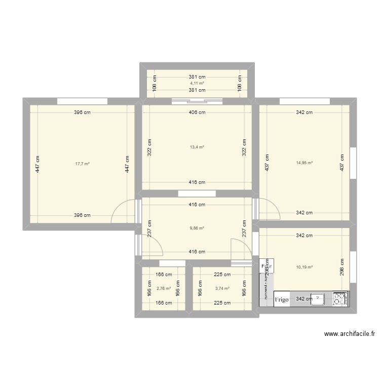 Appartement Vignettaz + cuisine. Plan de 8 pièces et 77 m2