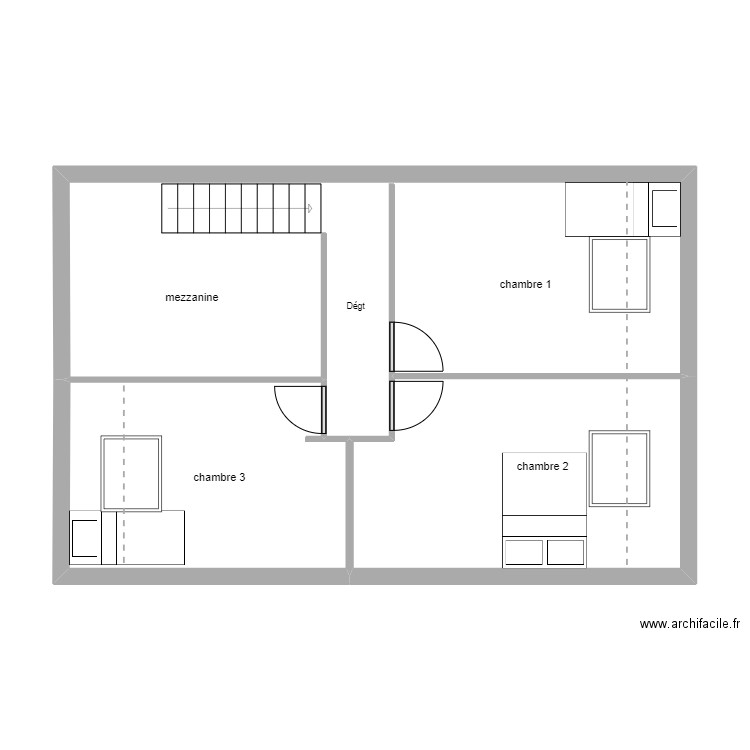 T4 1 CALAIS étage avec pointillé. Plan de 3 pièces et 62 m2