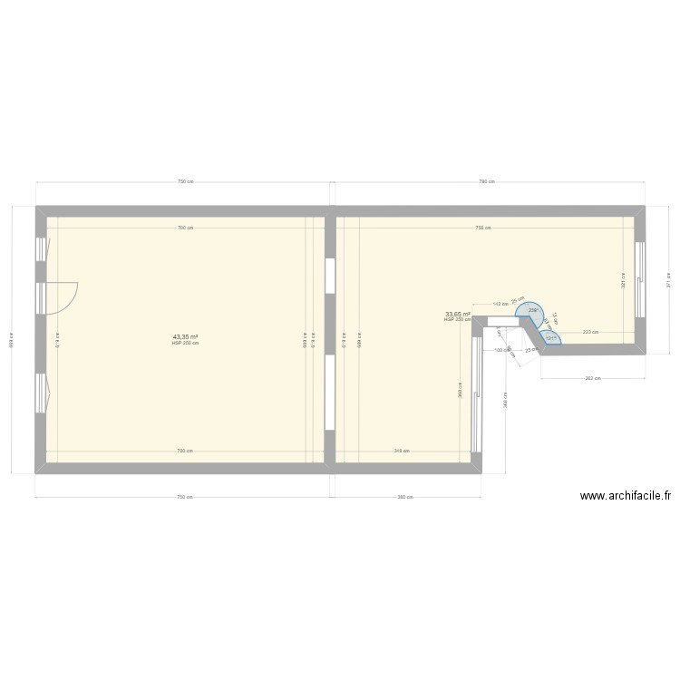 extension 2. Plan de 3 pièces et 120 m2