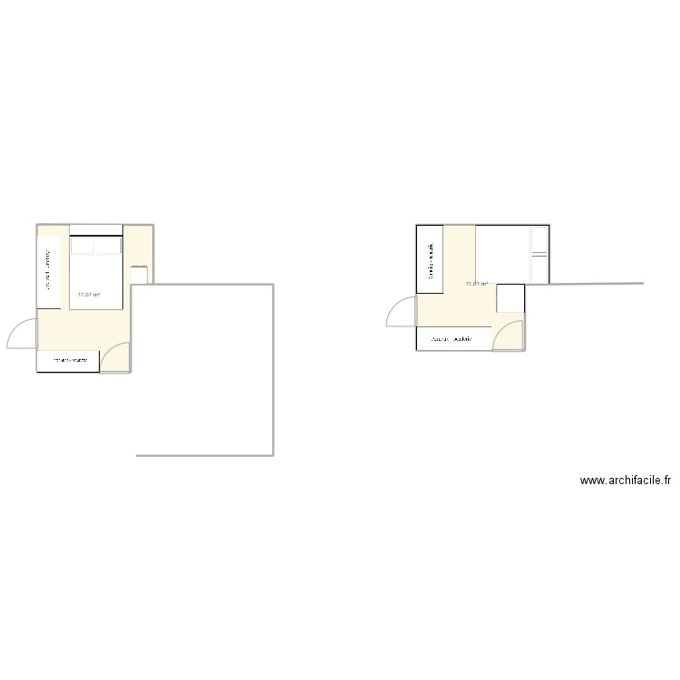 1) Chambre 15em. Plan de 2 pièces et 22 m2