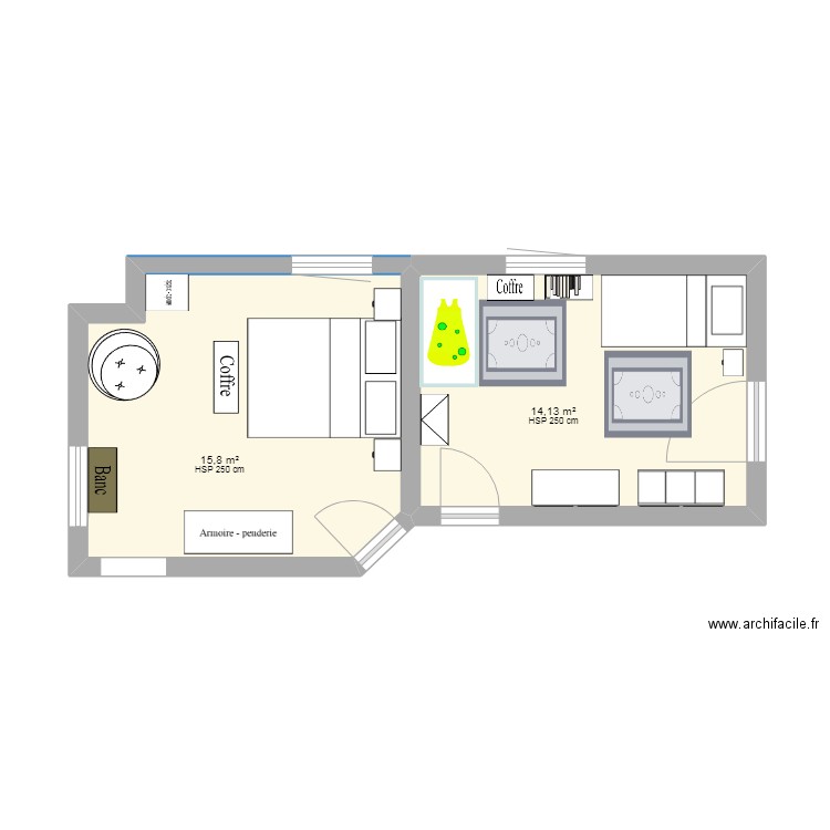 Chambre 2-v2. Plan de 2 pièces et 30 m2