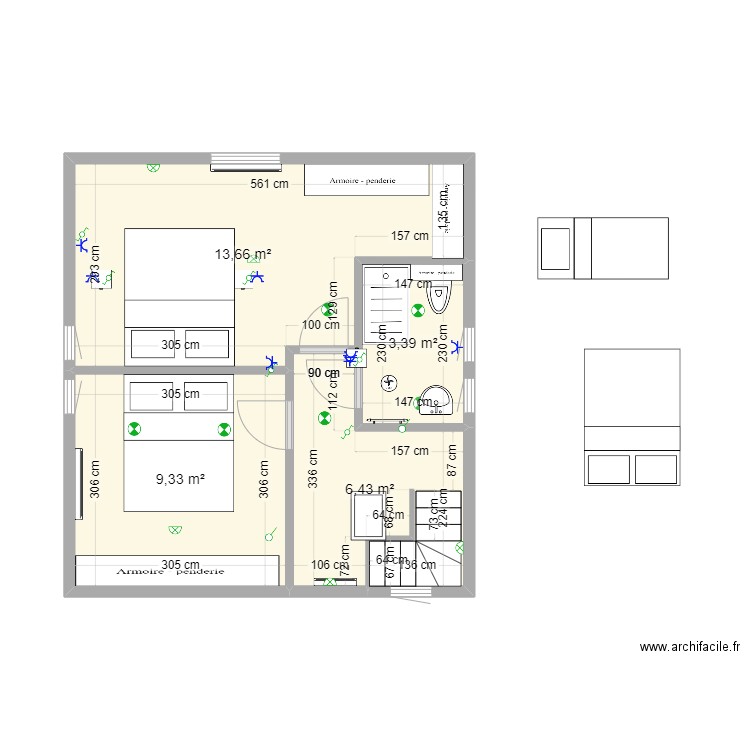 étage Chalet + sdd bis. Plan de 4 pièces et 33 m2