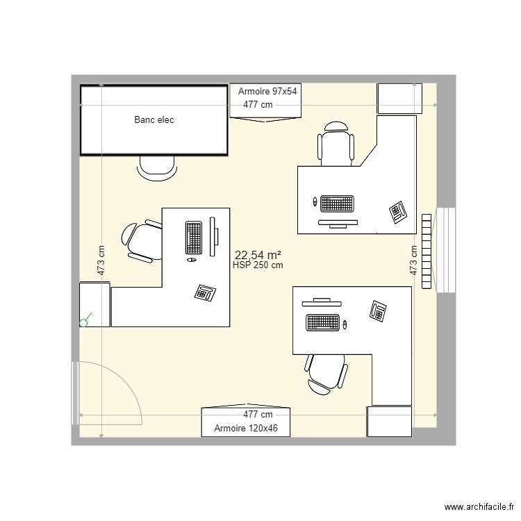 Bureau2. Plan de 1 pièce et 23 m2