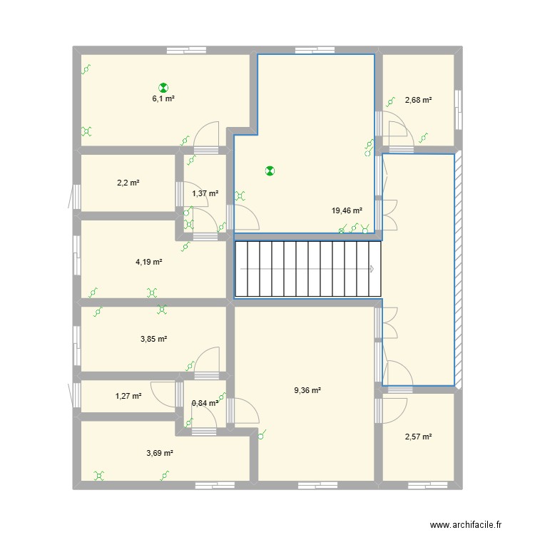 installation d'un maison S2. Plan de 12 pièces et 58 m2