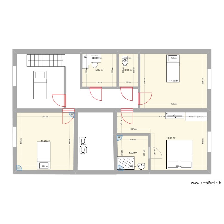 etage 1. Plan de 6 pièces et 65 m2