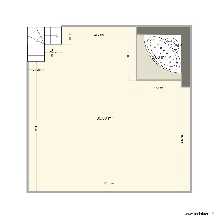 Mezzanine. Plan de 3 pièces et 37 m2
