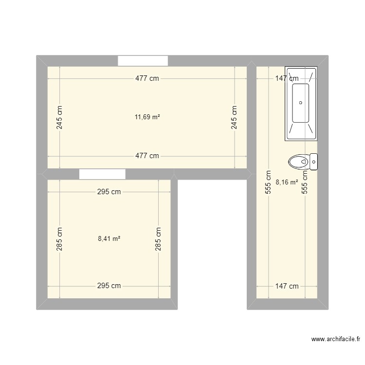 extension. Plan de 3 pièces et 28 m2