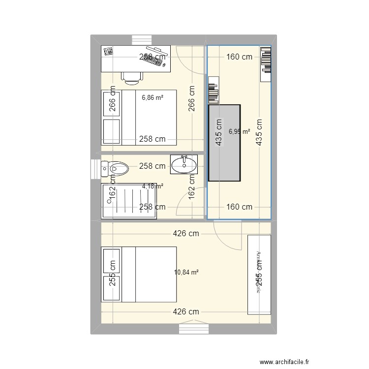 maison etage. Plan de 4 pièces et 29 m2