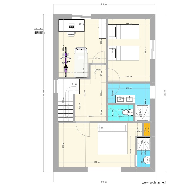 Etage maison 2. Plan de 8 pièces et 48 m2
