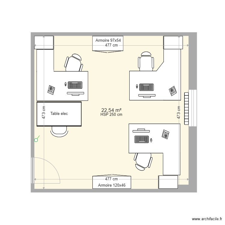Bureau3. Plan de 1 pièce et 23 m2