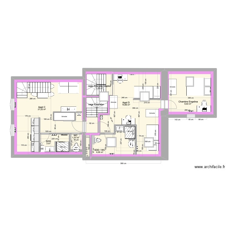 1 er étage Schuman. Plan de 11 pièces et 84 m2