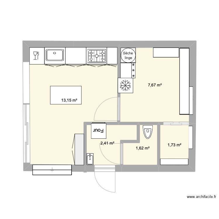 étage bas chambre. Plan de 5 pièces et 27 m2