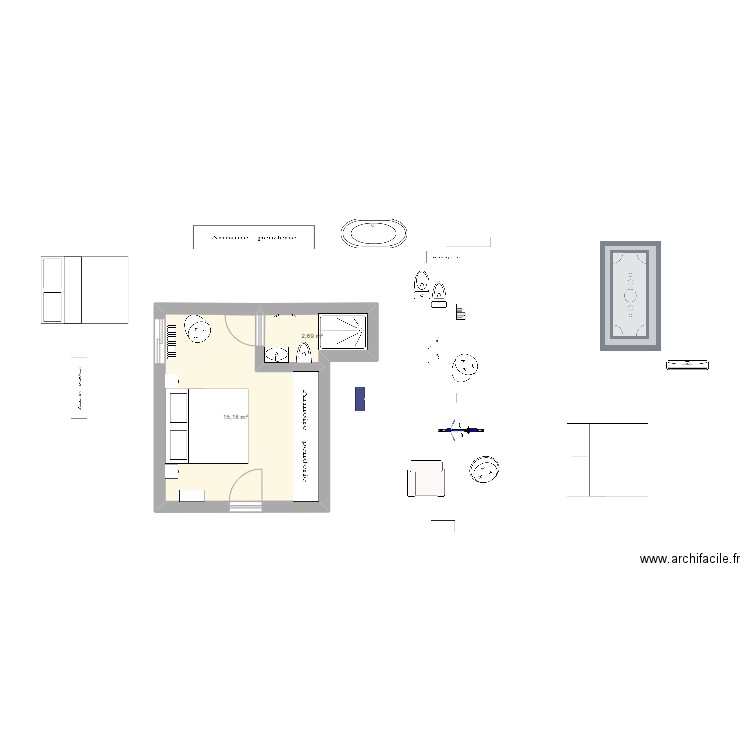 Chambre. Plan de 2 pièces et 18 m2