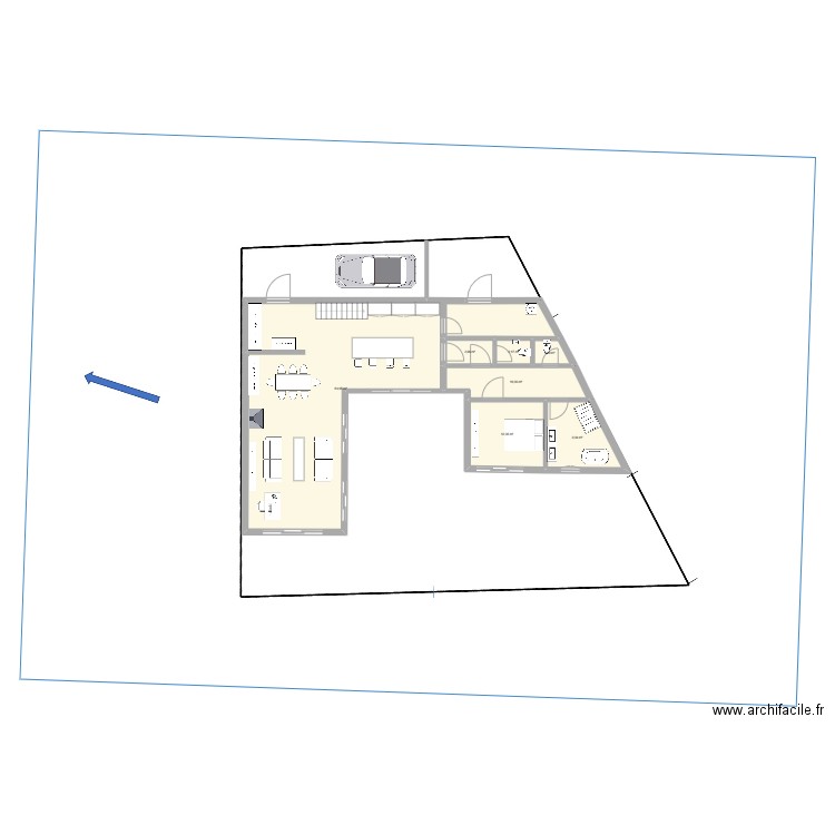maison V3 rdc. Plan de 7 pièces et 123 m2
