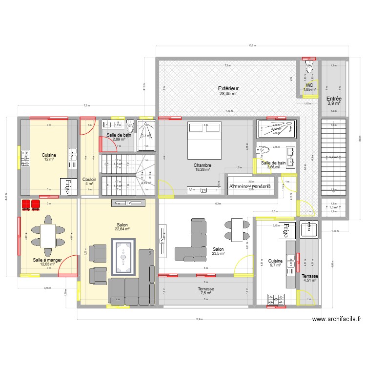 double studios Plan 22 pièces 173 m2 dessiné par louismaurely