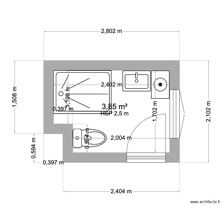 Plan salle de bains Van haelen. Plan de 1 pièce et 4 m2