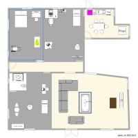 plan de 3 chambres salon avec salle à manger et cuisine 