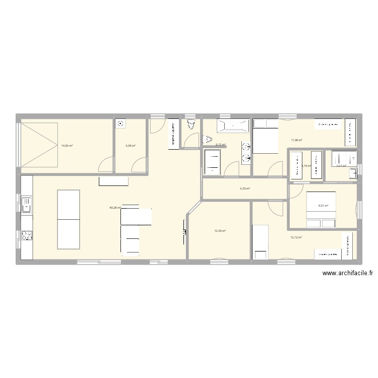 Plan maison Mas. Plan de 11 pièces et 134 m2