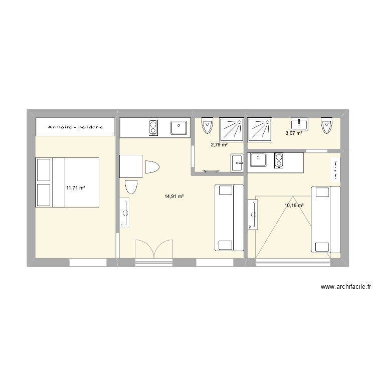 Dépendance maison PP. Plan de 5 pièces et 43 m2