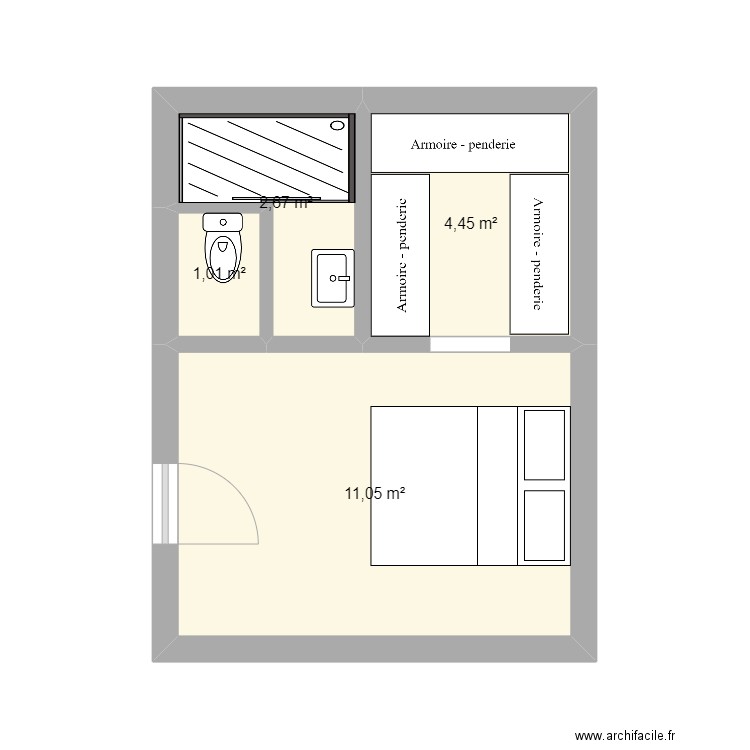 agrandissement - chambre NE. Plan de 4 pièces et 19 m2