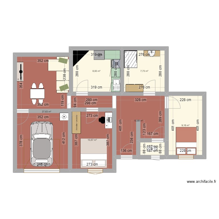 Appartement 1 (gauche). Plan de 7 pièces et 76 m2