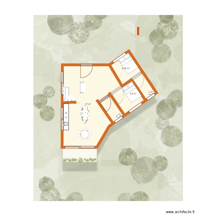 Feng shui maison. Plan de 3 pièces et 23 m2