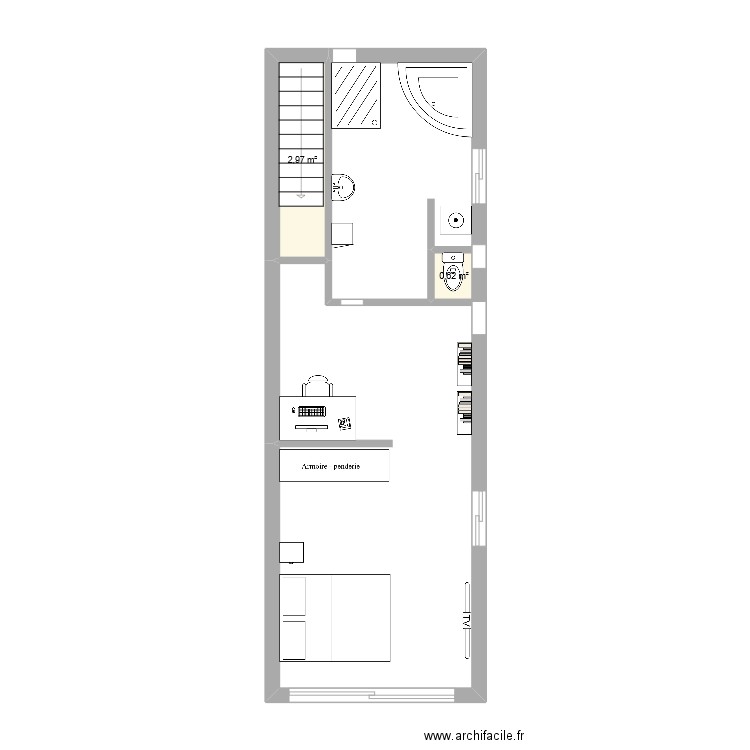 etage projet3. Plan de 2 pièces et 4 m2