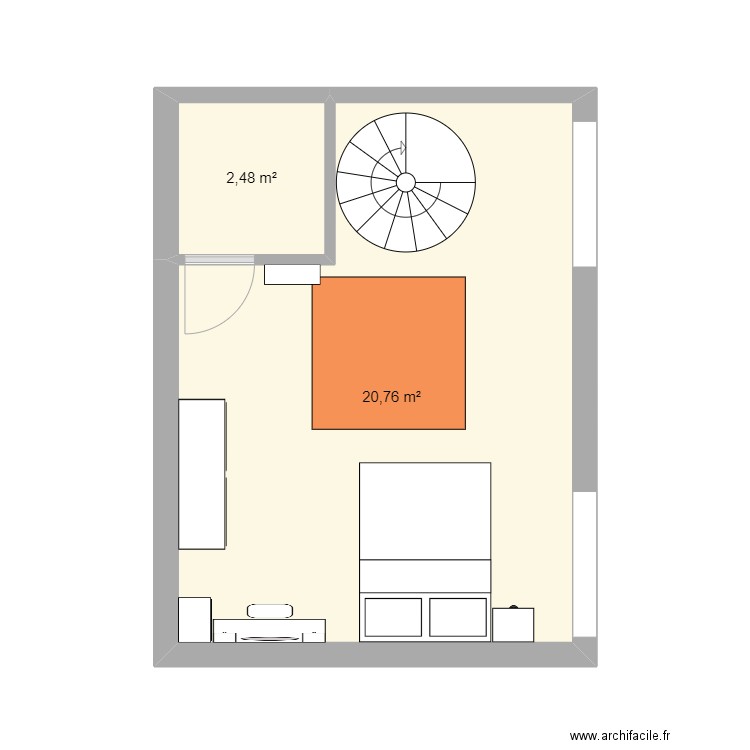 1er etage. Plan de 2 pièces et 23 m2