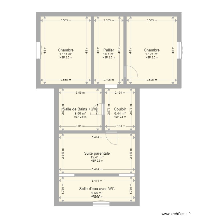Extension Fourneville étage. Plan de 6 pièces et 83 m2