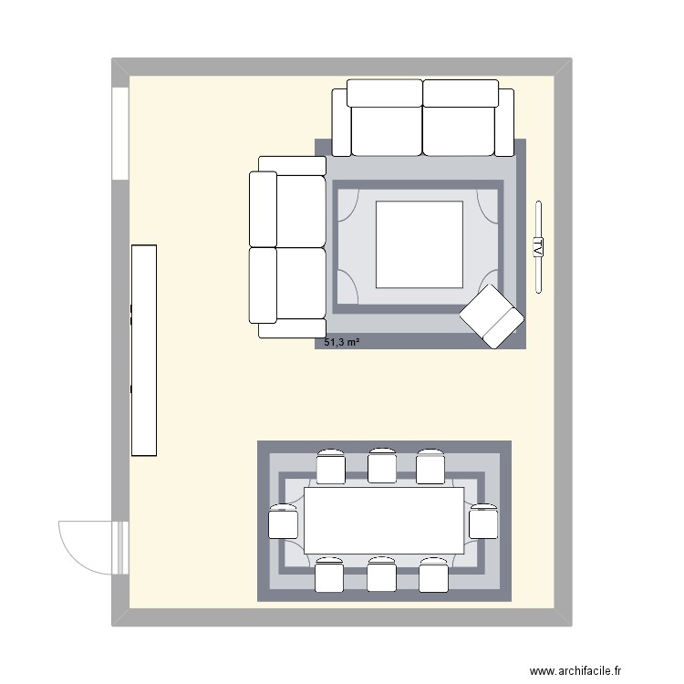 Salon maison. Plan de 1 pièce et 51 m2